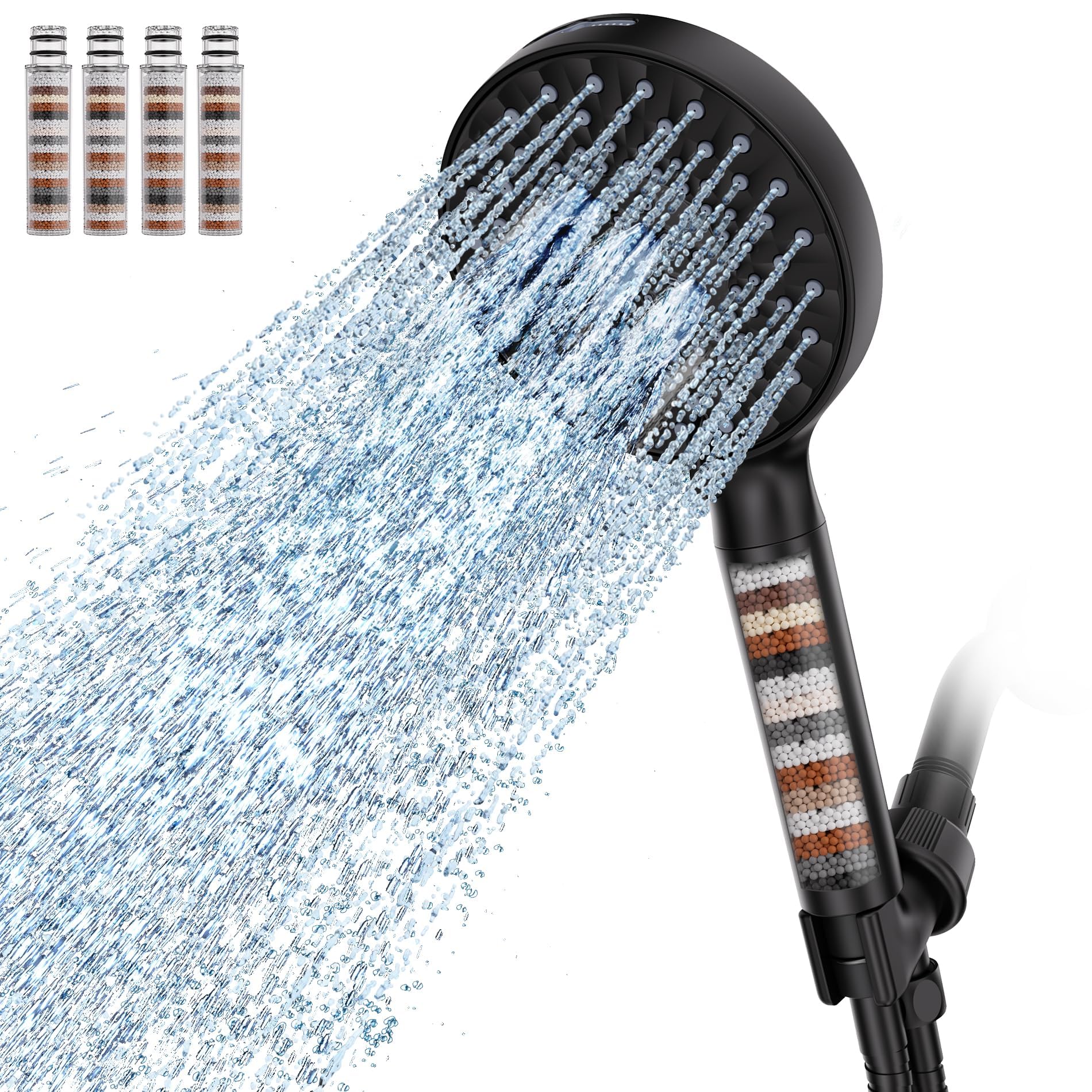 Photo 1 of SR SUN RISE Filtered Shower Head with Handheld High Pressure 9 Spray Mode Showerhead Detachable Shower Head Water Softener Filters Beads for Hard Water Remove Chlorine 4 Filters Matte Black