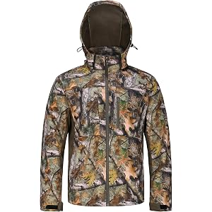 UIIHUNT Hunting Jacket for Men, Quiet Fleece Lined Camo Coat with Hood, Water Resistant, Cold Weather Hunting Clothes