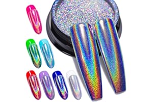 GA&EN Holographic Nail Polishing Powder Fine Rainbow Holo Unicorn Mirror Laser Effect Multi Chrome Manicure Pigment Glitter Dust for Salon Home Nail Art DIY Deco, 0.04oz/1g, Sponge Tool/3pcs