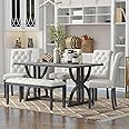 Merax 6 Pieces Wood Dining Table Set with Bench, Retro Rectangular Table with Unique Legs and 4 Upholstered Chairs & 1 Bench for Dining Room and Kitchen (Gray Wash+Beige)