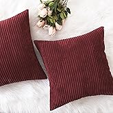 Home Brilliant Pillow Covers 18x18 Decorative Throw Pillows for Couch Dark Red Soft Plush Corduroy Striped Throw Pillow Covers Set of 2 for Sofa Couch Bed Valentine's Decor, 18 x 18 Inch, Burgundy