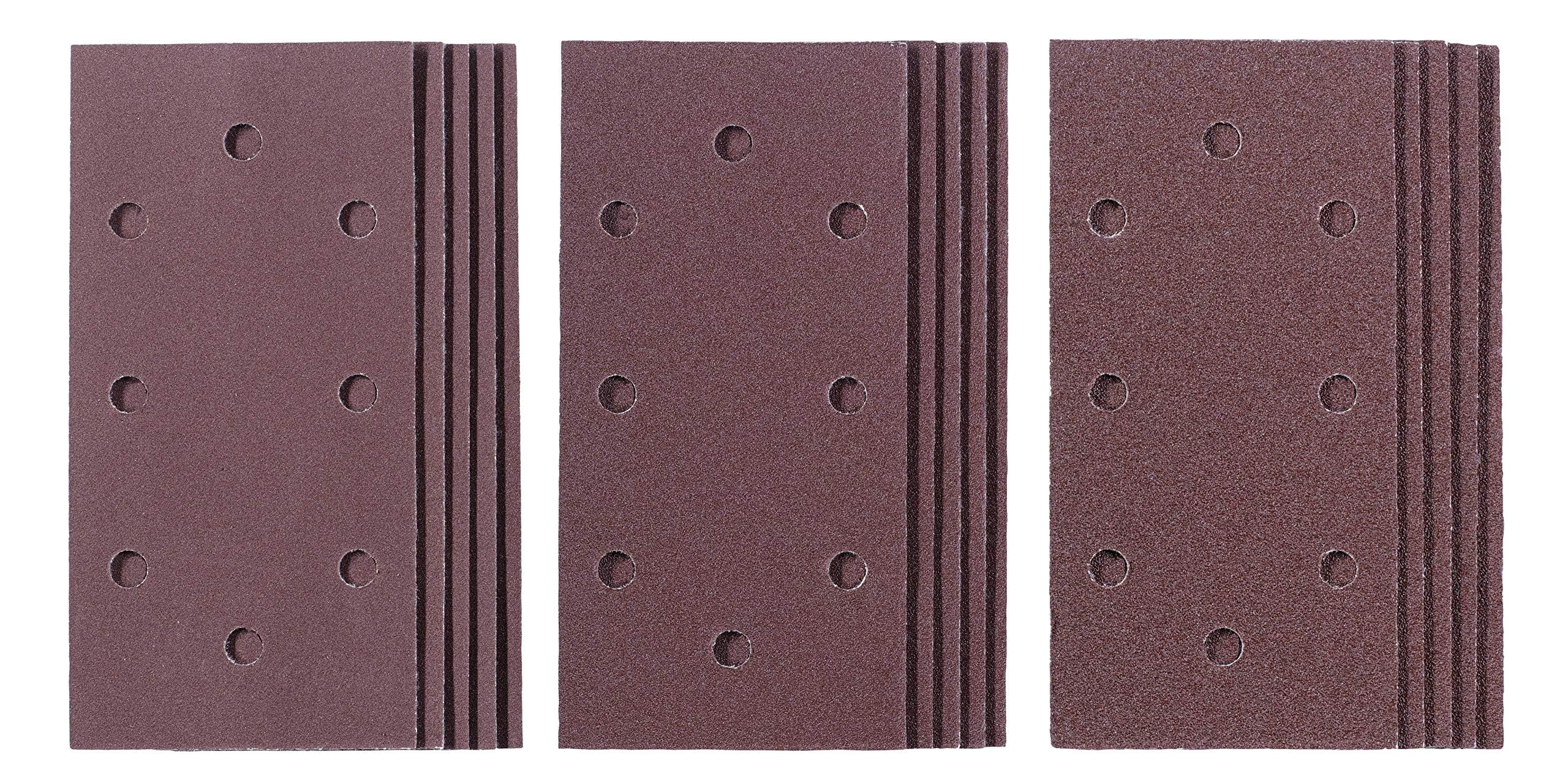 Original Einhell 49817985 15-Piece Q-Stick Sandpaper Set Orbital Sander Accessories 15x Sandpaper 187 x 93 mm Grit 5X 60 / 5X 120 / 5X 180 Quick Stick, Braun