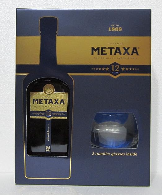 Metaxa Zwölf Sterne Weinbrand in GP mit zwei Gläsern 40% 0,7l Flasche
