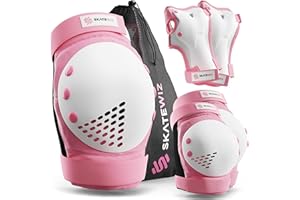 SKATEWIZ Skateboard Pads Protective Gear Set for Kids - Smash - Roller Skate Pads [6pc] - Elbow Pads Roller Derby and Knee Pads Kids Skating with Wrist Guards for Kids and Adults