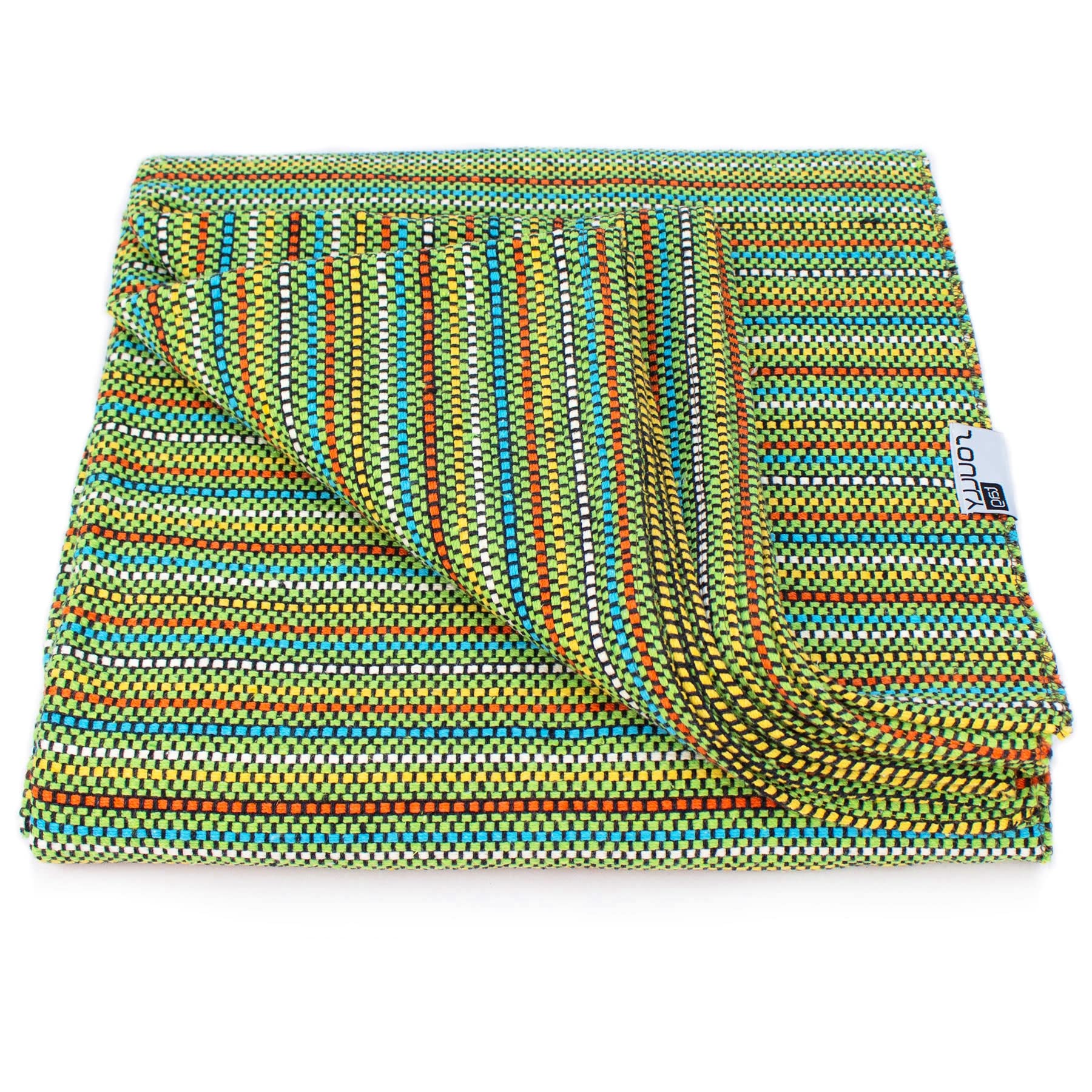 Soullytag Porto Green Throw Blanket – 100% Cotton Decorative Sofa Throw, Soft Woven Blanket with Striped Pattern, Eco-Friendly Recycled Fibres, Perfect for Living Room, Bed or Outdoor Use – 150x210 cm