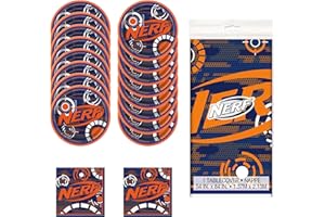 Nerf Battle Ready Feast Kit: 16 Dinner Plates, 1 Tablecloth, 16 Luncheon Napkins – Gear Up Your Meals with Ultimate Blaster F