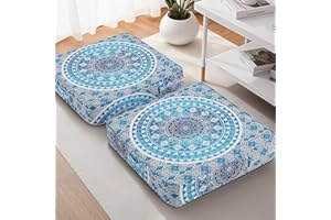 PRIMEPATIO Moroccan Floor Pillows for Adults, 2 Pack Outdoor Waterproof Floor Cushions Sitting, Boho Large Meditation Cushion Seating Bohemian, Mandala Seat Cushion, Square