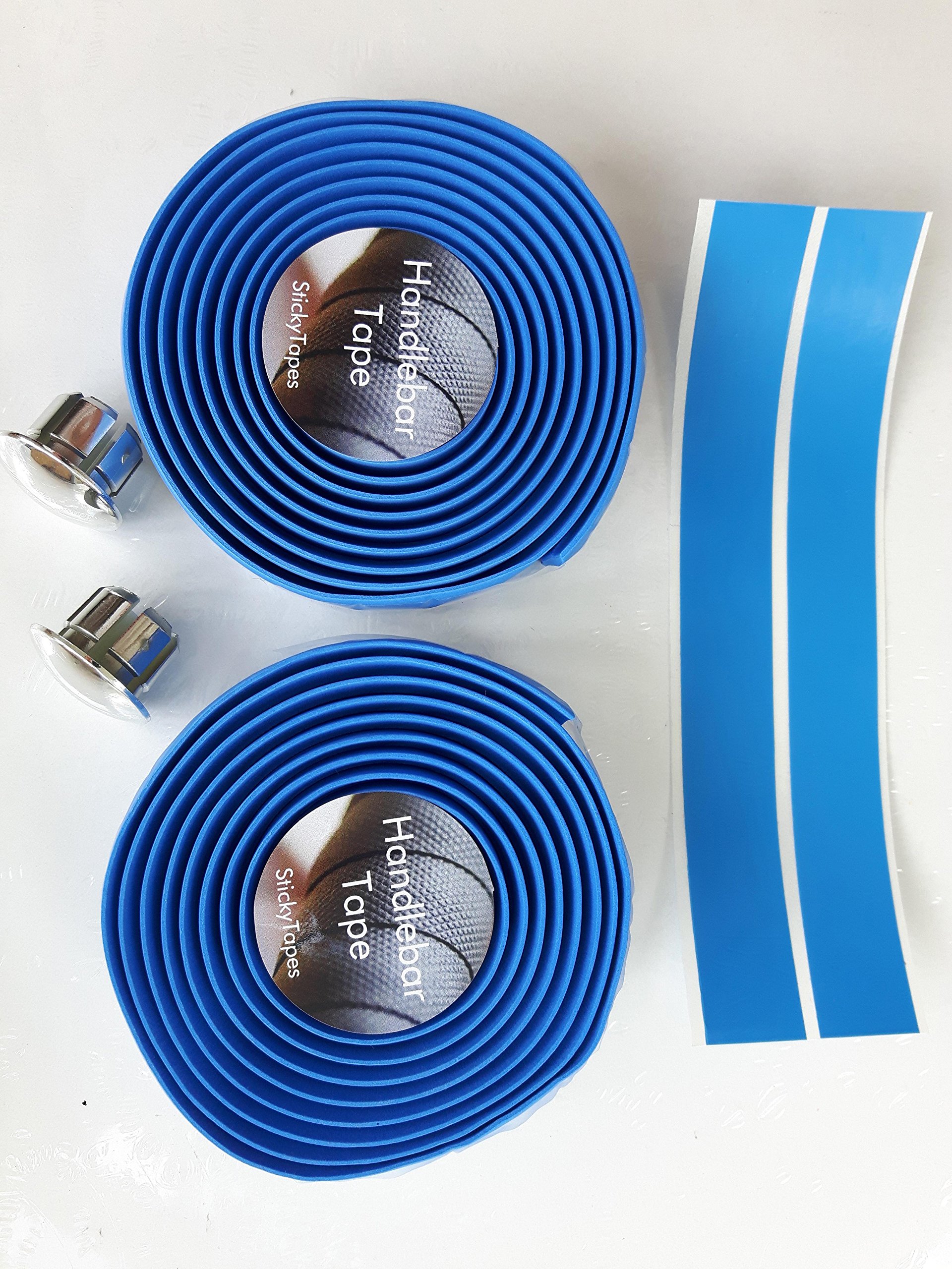 StickyTapes Bike Handlebar Tape with Bar End Plugs - Red, White or Blue (Blue)