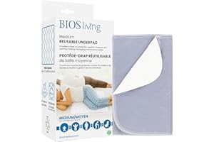 BIOS Living Reusable Underpad in White and Blue - 34" x 37" (86 x 94 cm), Pack of 1; Quilted, Woven Cotton Top with Waterproo