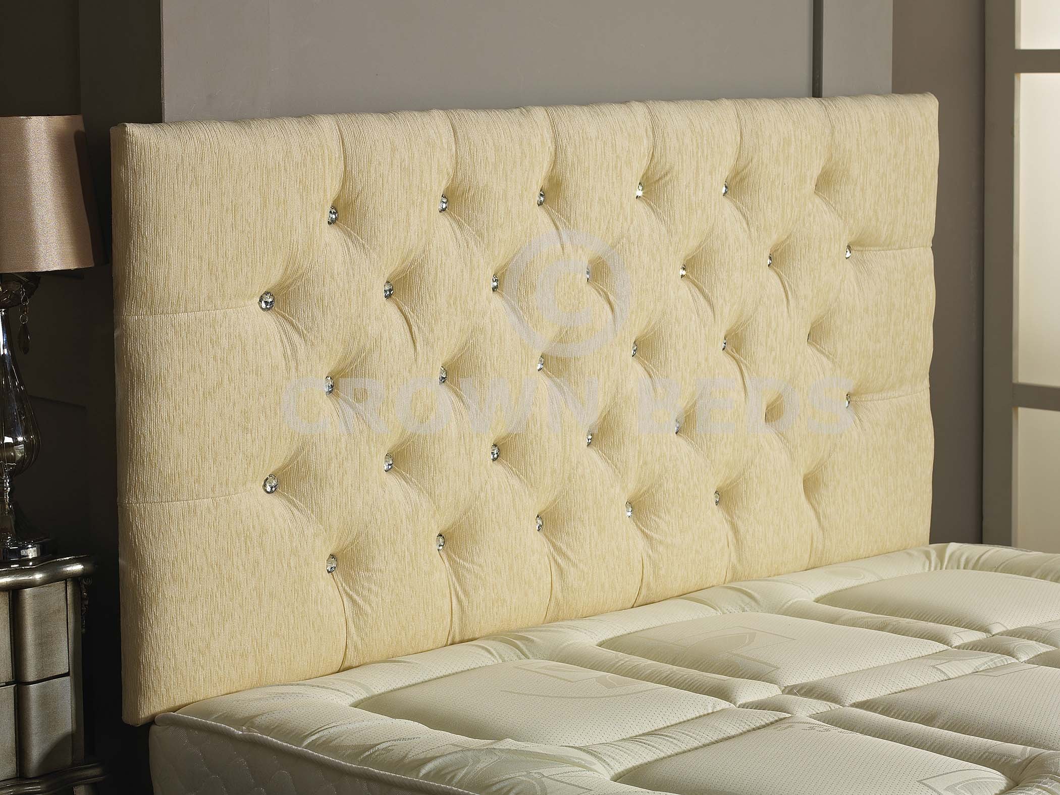 CROWNBEDSUK CHESTERFIELD DIAMANTE BUTTON HEADBOARD IN 2ft5,3ft,4ft,4ft6,5ft,6ft !!!!NEW!!!! (CREAM, 2FT6 (SMALL SINGLE) DIAMANTE)