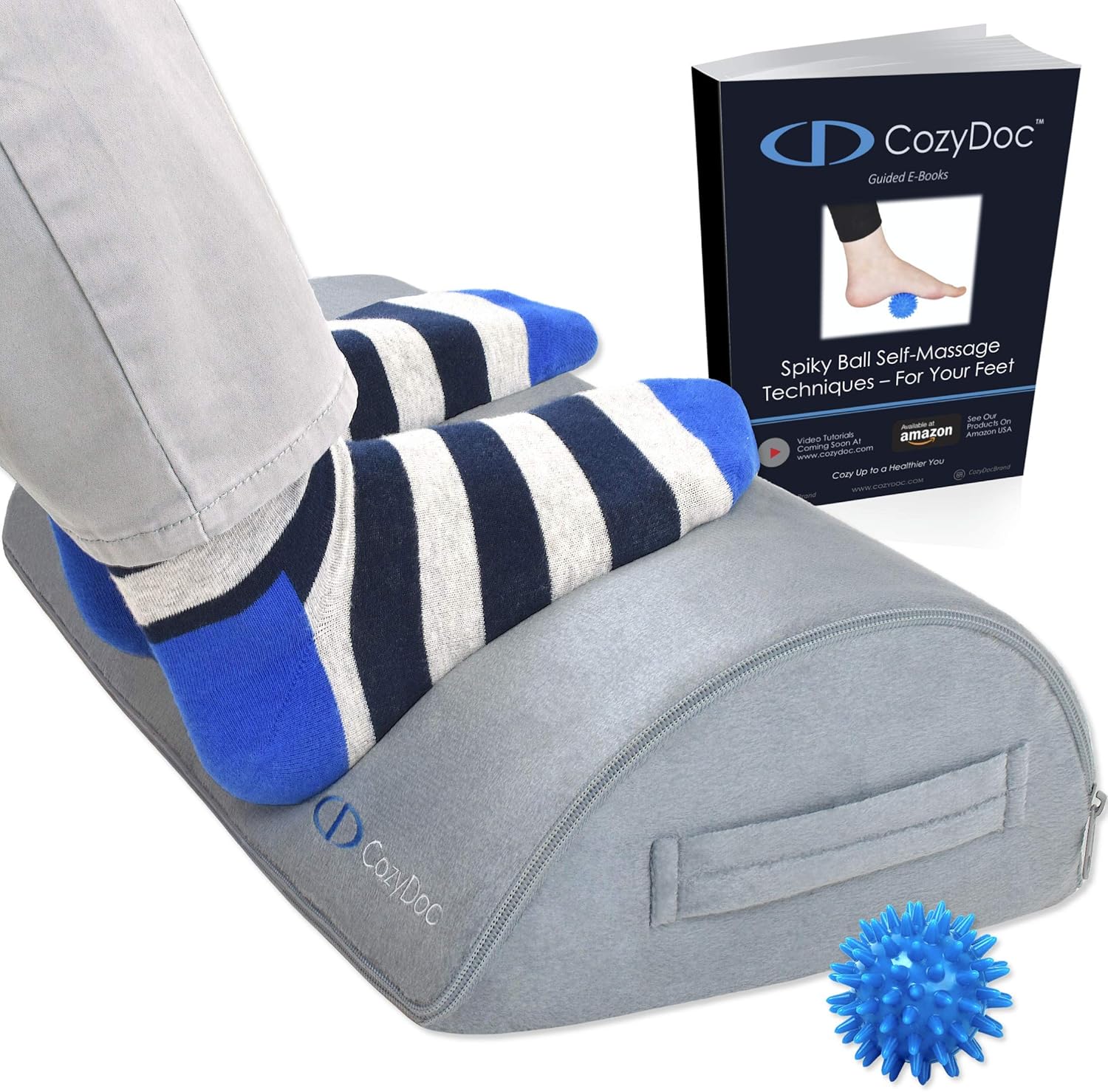 CozyDoc Ergonomic Foot Rest Cushion Under Desk + Massage Ball | The Most Comfortable Footrest for Home, Office, Travel | Doctor Designed Orthopedic Foam for Feet, Knee, Back Pain Relief?Gray?