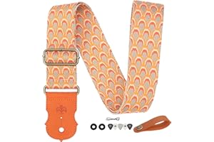 BOONSPARK Guitar Strap, Retro Jacquard Embroidered Guitar Straps with Double Layer Cowhide Ends and Guitar Headstrap