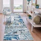 2x6 Runner Rugs for Hallways Kitchen Runner - Washable Runner Rug with Non Slip Rubber Backing, Soft Abstract Carpet Long Hallway Runners for Bedroom, Bathroom, Enterway(Blue)