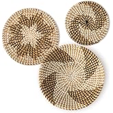 Glenmal 3 Pcs Boho Wall Basket Decor Boho Wicker Wall Hanging, Classic | Decorative Bulrush Woven Basket Wall Decor, Farmhouse Hanging Baskets for Living Room Display, Table Settings, Kitchen Home