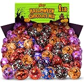 Halloween Chocolate Mix 1 lb Bag, Assorted Foil Wrapped Milk Chocolate | Individually Foil-Wrapped Milk Chocolate &ndash; Skulls, Bats, Ghosts &amp; Pumpkins &ndash; For Candy Bowls, Trick-or-Treat &amp; Party Favors