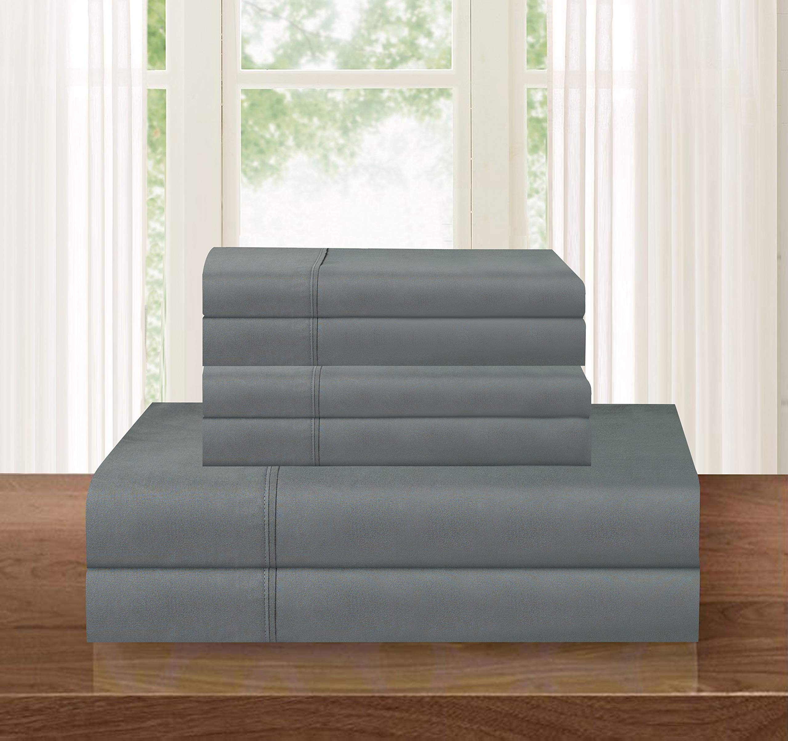 Elegant Comfort 1500 Thread Count Egyptian Quality 4 pc Sheet set, Deep Pocket Up to 16" - Wrinkle Resistant and Colors, Queen Gray