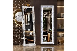 Hasipu 59"×18" LED Full-Length Mirror Crystal Crush Diamond, Wall Mounted Diamond Mirror Leaning for Living Room Bedroom Dimming & 3 Color Modes