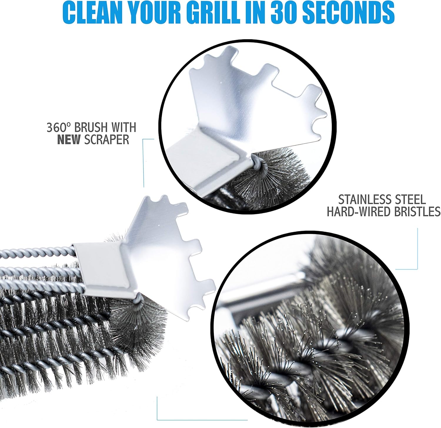 Kona Speed/Scrape Grill Brush and Scraper - Compatible with Weber and Other Brands Flat & Round Grill Grates - BBQ Cleaner for Gas Grills, Stainless Steel Cast Iron Grates - New Flex Grip Handle: Home & Kitchen