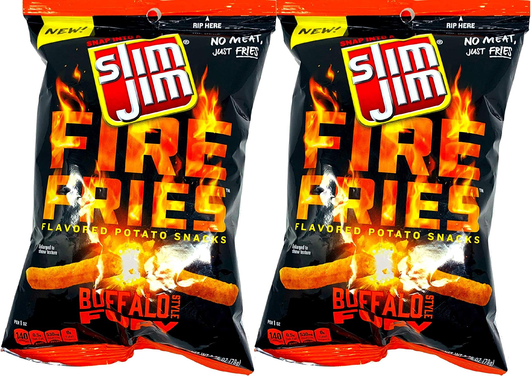 NEW Slim Jim Fire Fries In Buffalo Fury Style, Enjoy A 2.75 Oz. Bag Full Of Savory Potato Snacks (2)