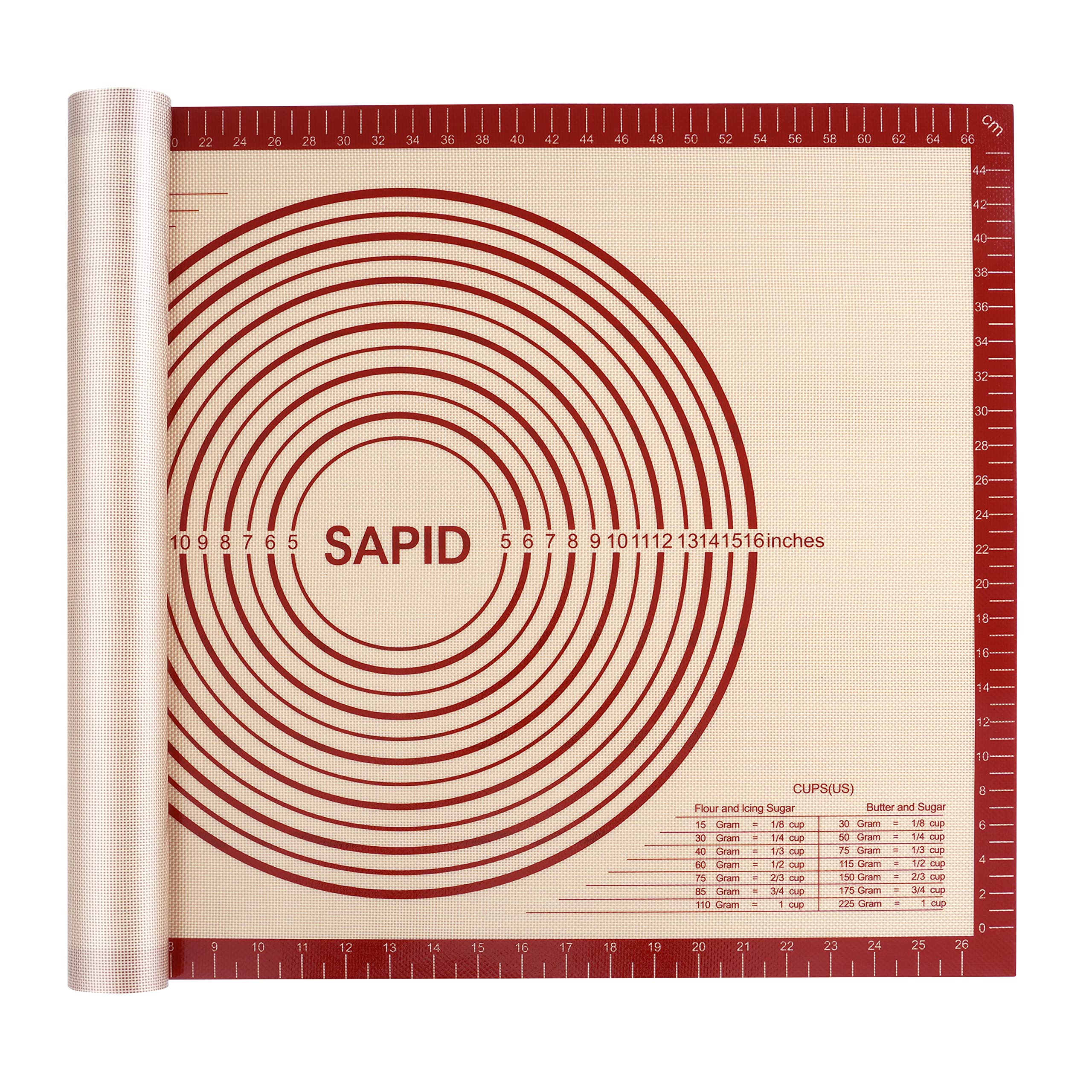 Sapid Extra Thick Silicone Pastry Mat Non-slip with Measurements for Non-stick Silicone Baking Mat Extra Large, Dough Rolling, Pie Crust, Kneading Mats, Countertop, Placement Mats (20" x 28", Red)
