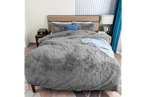 Cottonblue Plush Fluffy Shaggy Duvet Cover Set, King Comforter Cover Sets 3 Pieces(1 Faux Fur Duvet Cover +2 Faux Fur Pillowcases) Fluffy Velvety Bedding Bed Cover Sets, Grey, 90''x104''