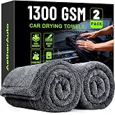 AetherAuto 1300GSM Car Drying Towels: 2-Pack 36"X24" - Super Absorbent | Zero Streaks, No Scratches, Water Spot Free - Microfiber Drying Towels Car Detailing &ndash; Twist Pile &amp; Edgeless Design