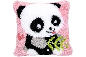 Beyond Your Thoughts DIY Latch Hook Kits Cute Pink Panda Pillow Cover Pattern Printed Crochet Needlework Crafts for Kids Adults and Beginners Family Decoration16.5 * 16.5 in BZ982