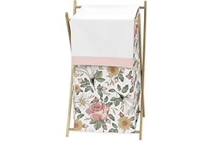 Sweet Jojo Designs Vintage Floral Boho Baby Kid Clothes Laundry Hamper - Blush Pink, Yellow, Green and White Shabby Chic Rose Flower Farmhouse