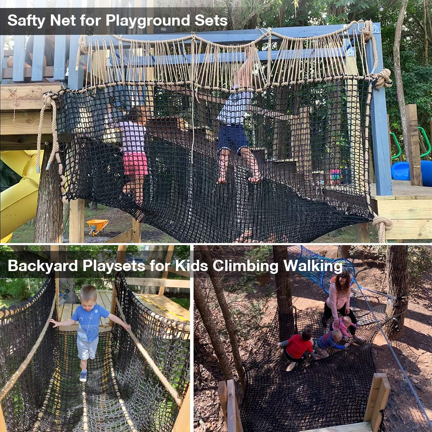 Jalunth Kids Playground Play Safety Net - Climbing Cargo Net Treehouse Accessories Outdoor Equipment Set Double Layers Heavy Duty Backyard Net Bridge for Tree House Tree Fort Back Yard (14.5' x 9.8'): Kitchen & Dining