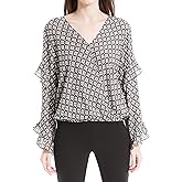 Max Studio Womens Crepe Long Sleeve Faux Wrap Blouse