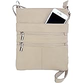 Roma Leathers Mini Cross Body Purse - Multi Pocket Double Zipper Handbag - Premium Cream Leather - Adjustable Shoulder Strap - Convenient Travel Bag - Designed in the U.S.A.