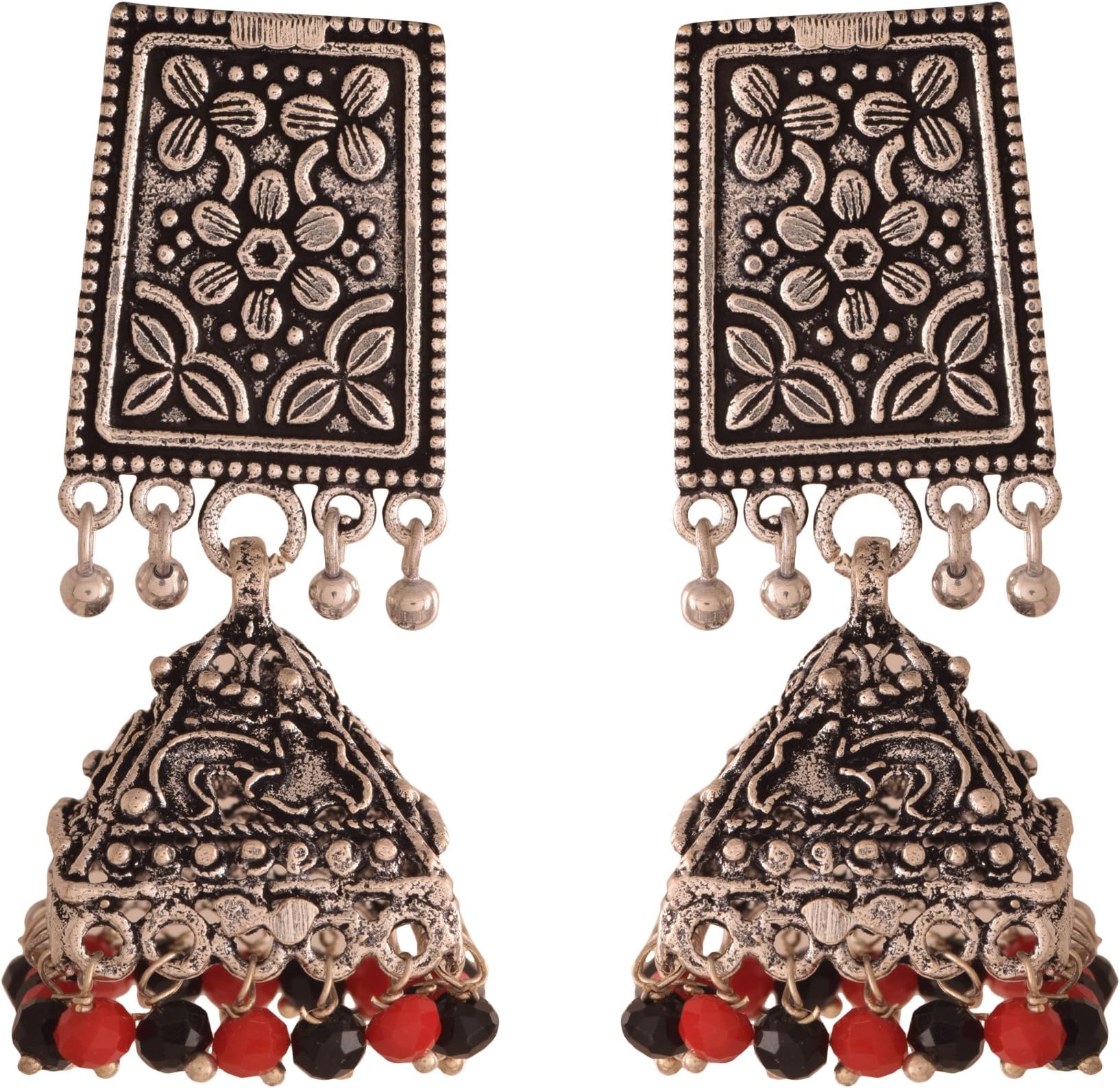 Ganapathy Gems Red and Black Metal Jhumki Earrings for Women (12799)