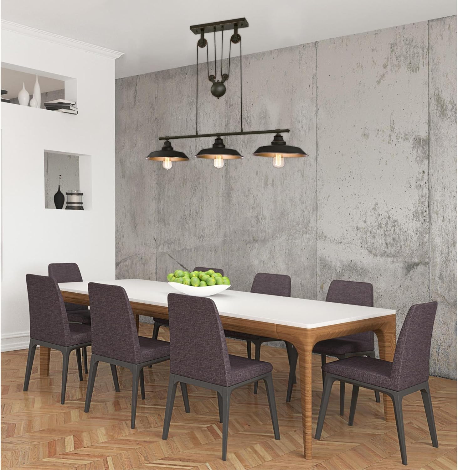 Westinghouse Lighting 6332500 Iron Hill Three-Light Indoor Island Pulley Pendant, Finish with Highlights and Metallic Interior, 3, Oil Rubbed Bronze/Bronze - - 