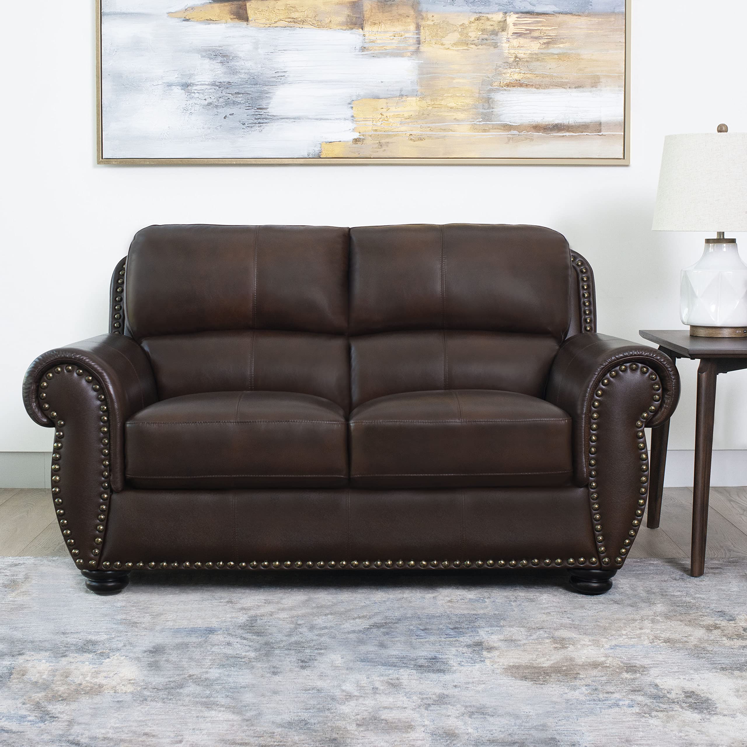Photo 1 of  ** SIMILAR** Abbyson Living Austin Leather Loveseat - Traditional Design, Nailhead Trim, Brown