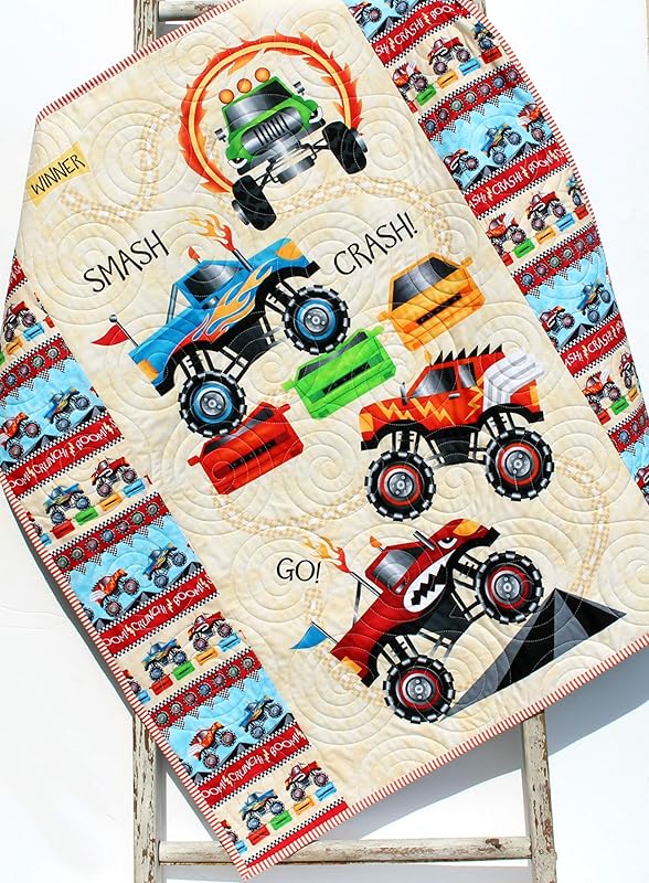Monster Truck Quilt, Boy Baby Blanket, Nursery Bedding