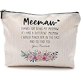 QGFM Funny Meemaw Gifts Makeup Cosmetic Bag - Memaw Mothers Day Gift, Memaw Grandma Gifts from Grandkids, Memaw Birthday Gifts, Best Grandma Gifts, Meemaw Floral Small Makeup Bag for Purse