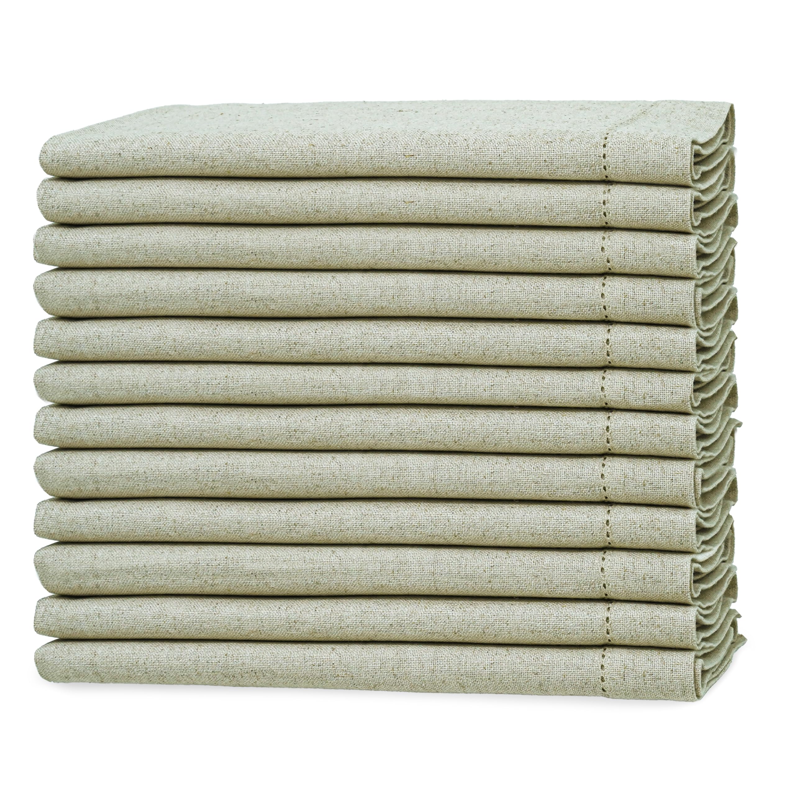 Sweet Needle 100% Pure Linen Napkins with Hemstitch Natural - 50x50 CM | Pack of 12 | European Flax Washable, durable and Reusable. Luxury Dinning for Christmas, New Year, Weddings, Restaurant, Party