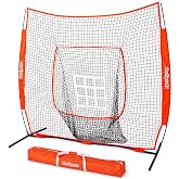 GoSports 7 ft x 7 ft Baseball &amp; Softball Nets - Red, Black, Drip or PRO - Practice Hitting &amp; Pitching Net with Bow Type Frame, Carry Bag and Strike Zone, Great for All Skill Levels