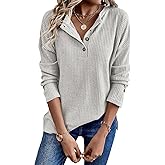 WDIRARA Women's Long Sleeve Button Down T Shirts Rib Knit Tee Solid Basic Tops