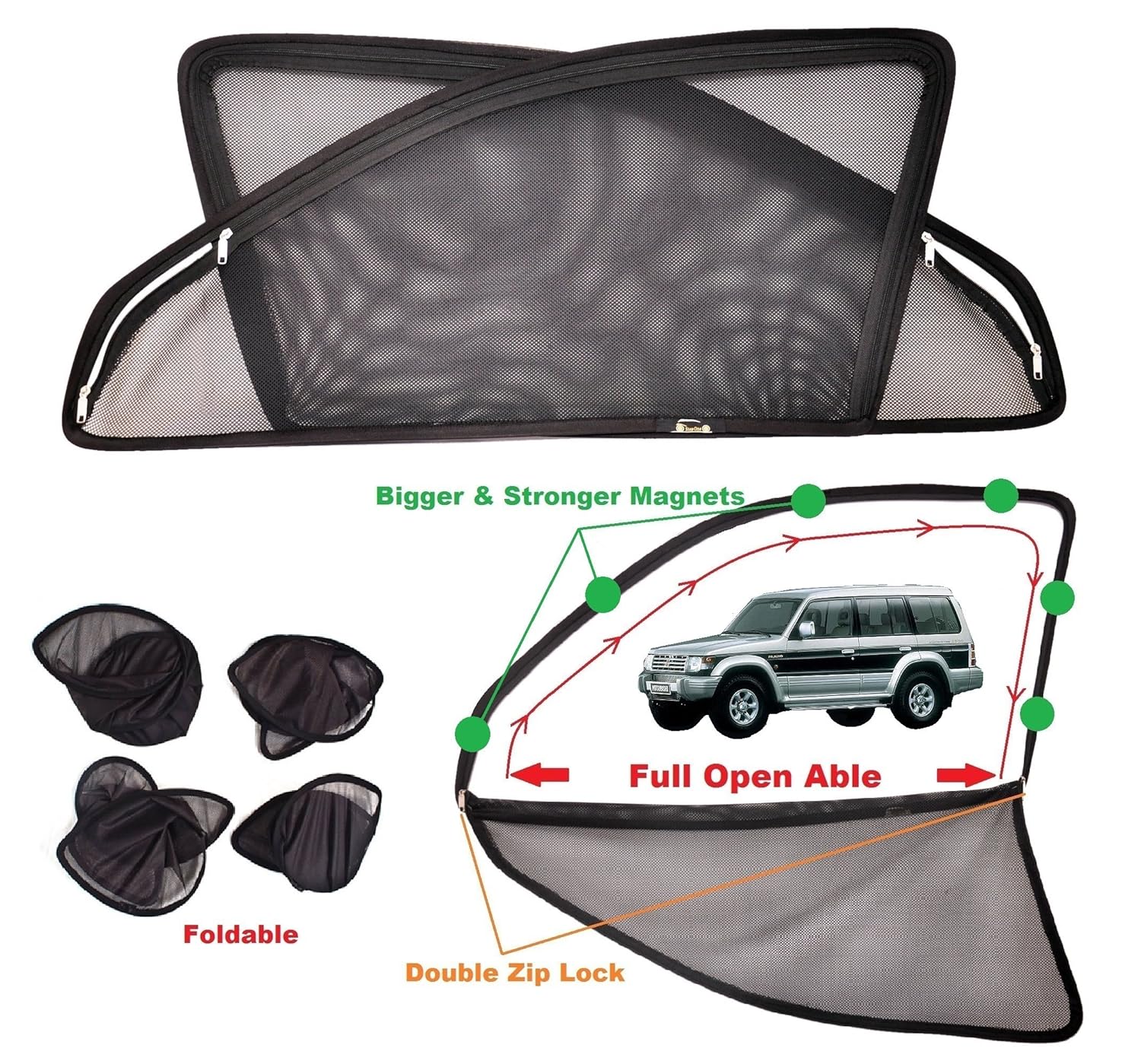 Car Craft Full Open Able Zipper Magnetic And Foldable Sunshade