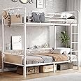 Jocoevol Metal Bunk Bed Twin Over Twin, Industrial Bunkbeds Heavy Duty Bed with Safety Guard Rails and Space-Saving Design, Steel Bed for School, Bedroom (White)