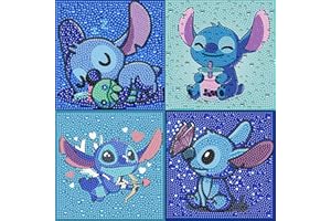 Eiazuiks Diamond Painting Kits for Kids, 4 Packs 5D Full Drill Diamond Art Bule Cartoon Dots for Kids 6x6 Inch