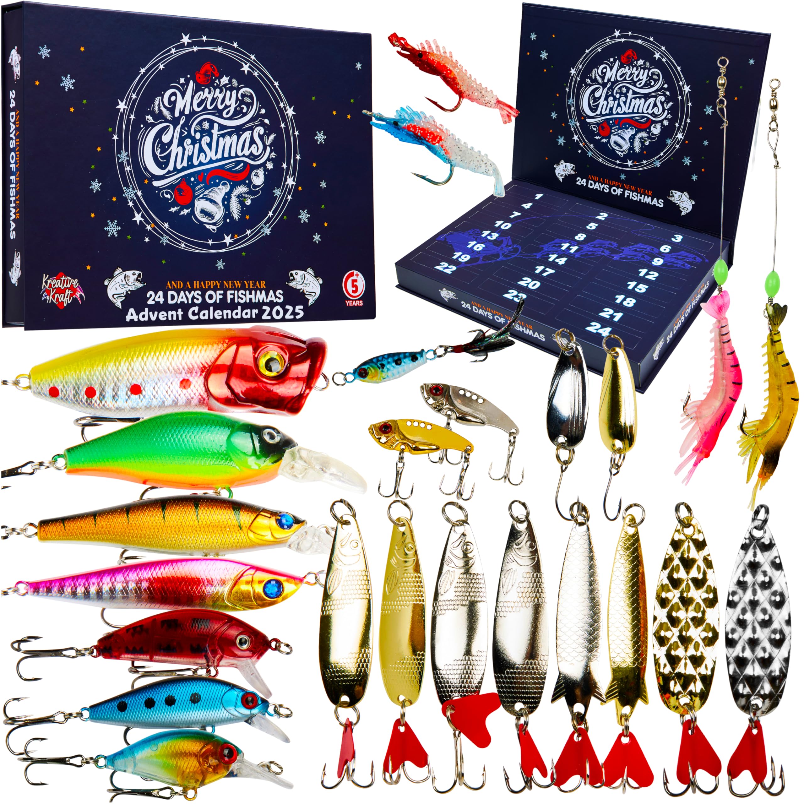KreativeKraft Advent Calendar 2025 Fishing Christmas Countdown Calendar for Men Women Teens Fishing Tackle Lure Gifts for Him