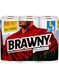 Brawny Paper Towels, Pick-a-Size, 6 Large Rolls, White, 6 = 8 Regular Rolls