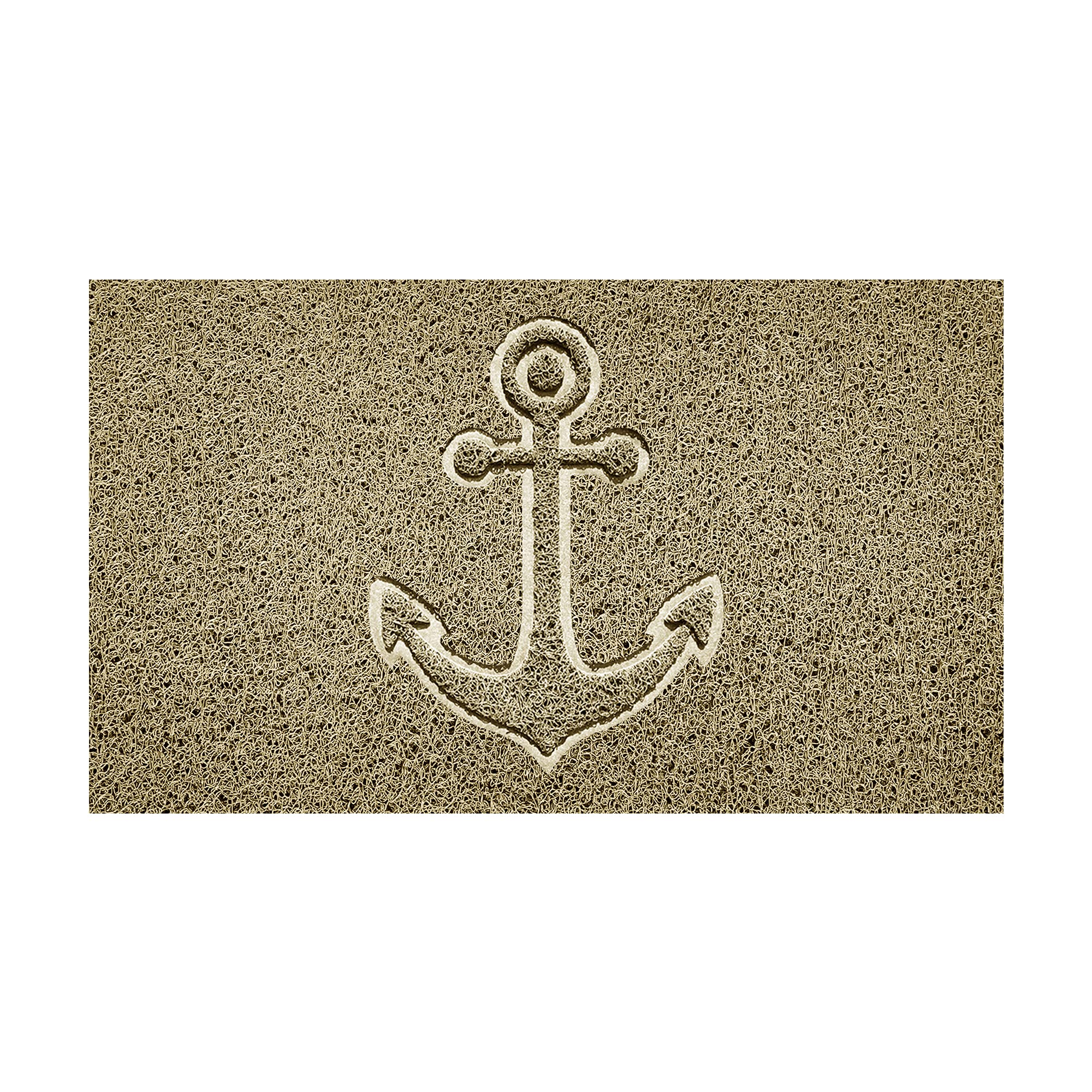 Nicoman Embossed Spaghetti Door Mat Dirt-Trapper Jet-Washable Doormat 70x43cm (Beige, ANCHOR Shape) - Use on Carpet ONLY