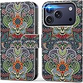 DEENAKIN for iPhone 17 Pro Wallet Case with Card Holder + Cash Clip, RFID-Blocking, Military-Grade Drop Protection & UV-Printed Artwork, Magnetic Closure with Leather Stand - Mysterious Animal Design