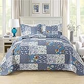 BEDIFANY Quilts Queen Size Bedding Set - Cotton-Filled Lightweight Bedspreads Queen Size (90 x 98 inch) with Garden Pattern - Reversible Farmhouse Queen Quilt Bedding Sets for Decorations, 3 Pieces