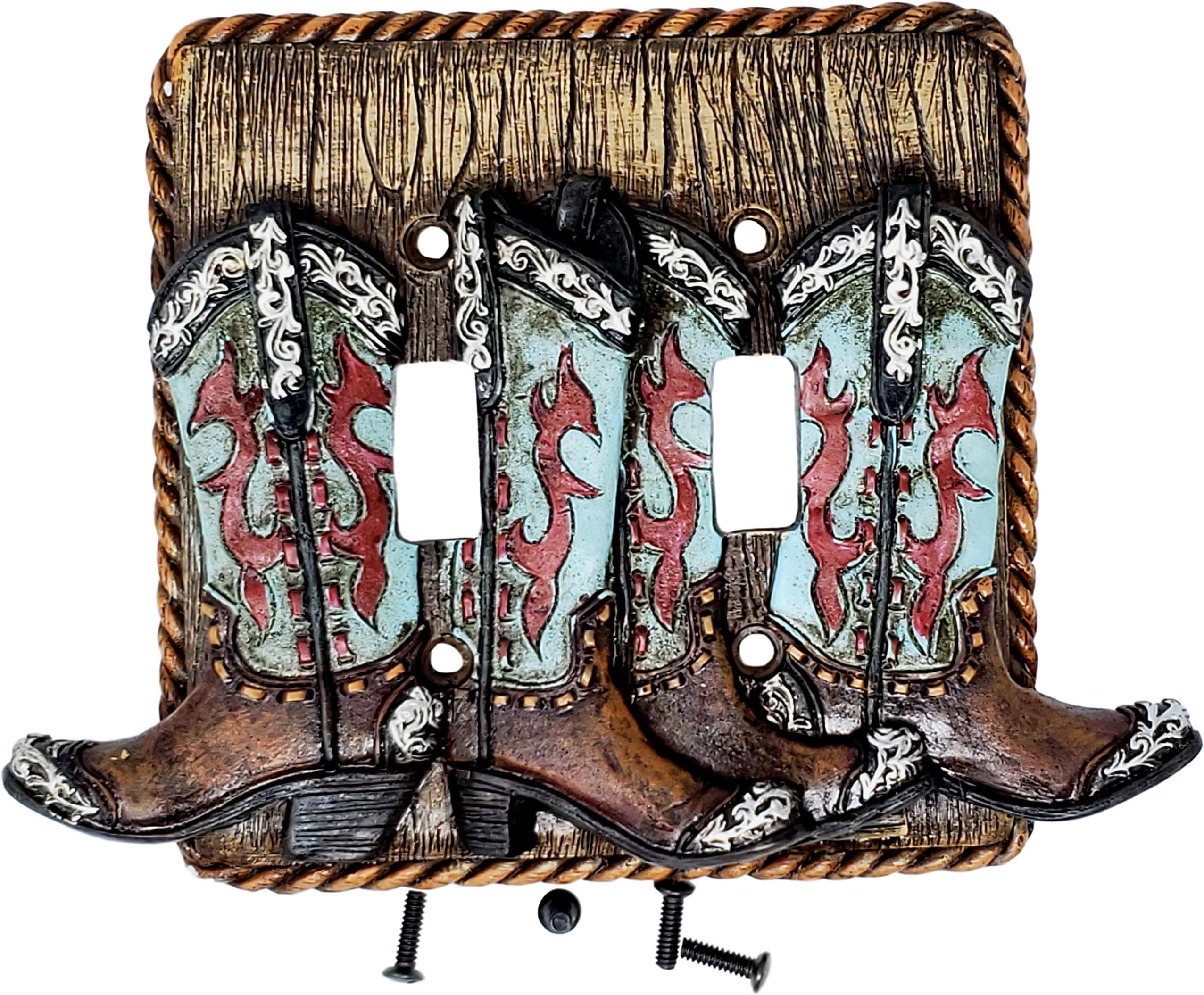 Rainbow Trading RA 4781 Western Turquoise Boot Decorative Double Switch Plate Cover