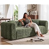 GRUSIGN 88.5" Boneless Loveseat Couch,Cloud Couches for Living Room,Green | Channel Tufted sofa,Modern Comfy Chenille Deep Seat Couch with 2 Throw Pillows,No Assembly Required