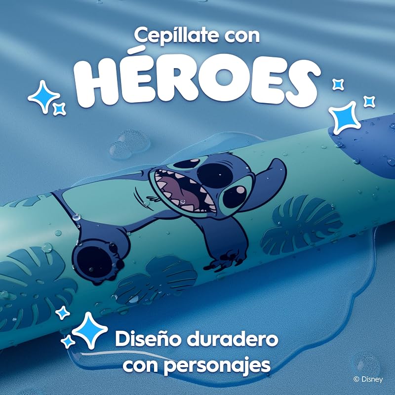 iO Kids Disney Stitch escova de dentes elétrica para crianças +6 anos, 1 cabeça, Travel Case, 3 modos com modo sensível Adequado para crianças, temporizador com música
